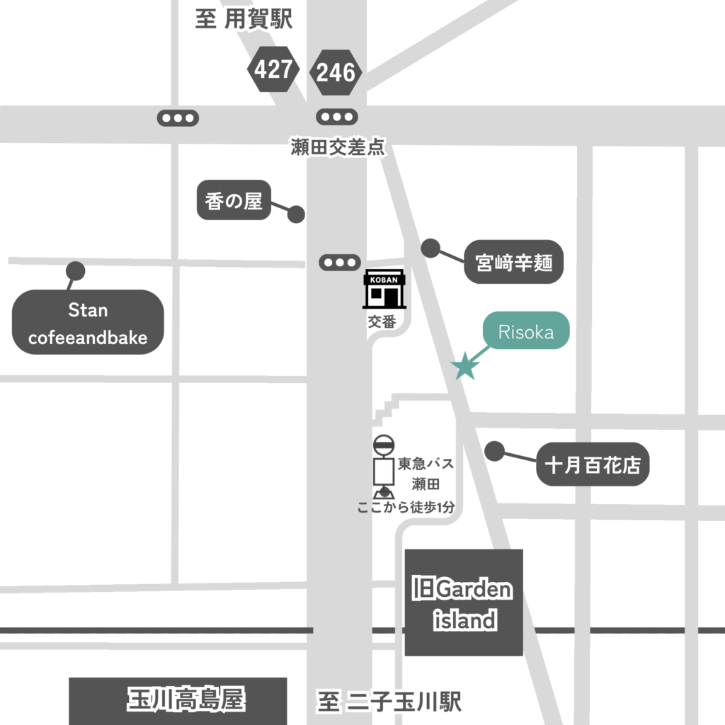 二子玉川・用賀エリアの女性専用パーソナルジムRisokaのアクセスマップ